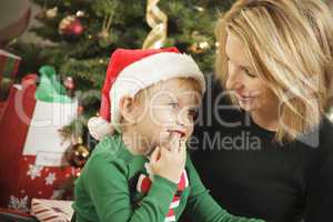 Young Mother and Baby Son Christmas Portrait