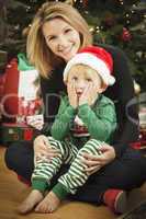 Young Mother and Baby Son Christmas Portrait