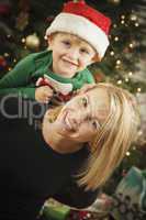 Young Mother and Baby Son Christmas Portrait