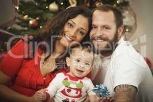 Young Mixed Race Family Christmas Portrait