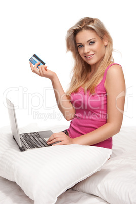 Excited beautiful online shopper