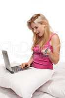 Excited beautiful online shopper