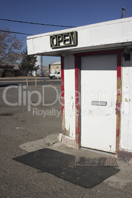 Door for a business with open neon sign