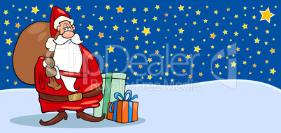 Santa Claus with presents cartoon card