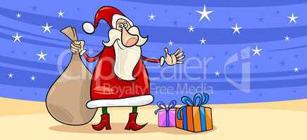 Santa Claus with presents cartoon card