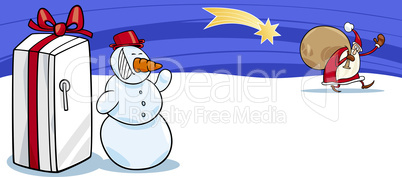 Santa Claus and snowman cartoon card