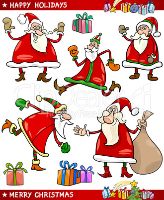 Santa and Christmas Themes Cartoon Set