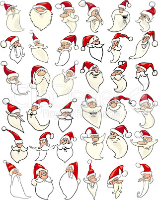 cheerful santa claus cartoon faces icons big set