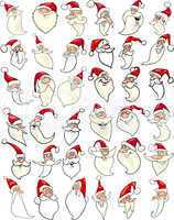 cheerful santa claus cartoon faces icons big set