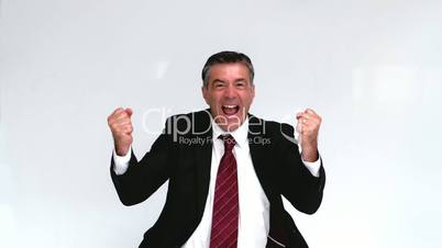 Businessman showing his happiness