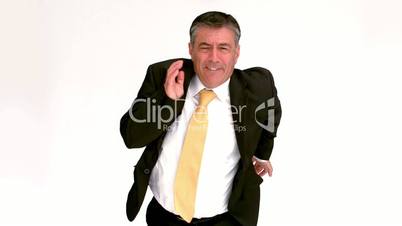 Front view of businessman running