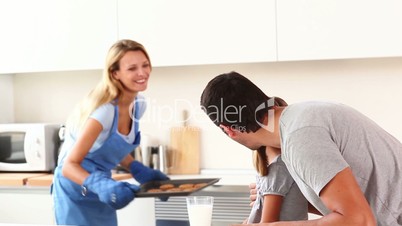 Family baking cookies