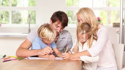 Family drawing at the table