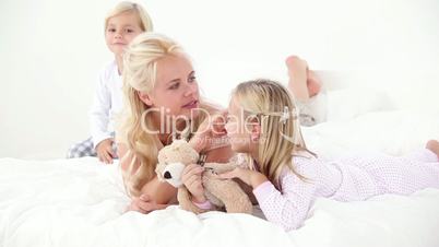Mother speaking with her children