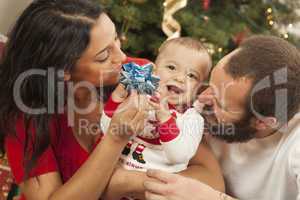 Young Mixed Race Family Christmas Portrait