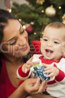 Ethnic Woman With Her Mixed Race Baby Christmas Portrait