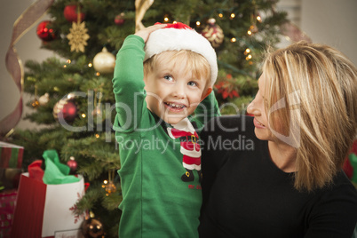 Young Mother and Baby Son Christmas Portrait