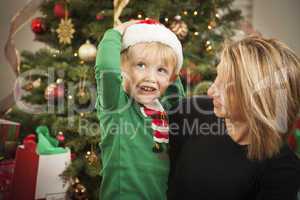 Young Mother and Baby Son Christmas Portrait