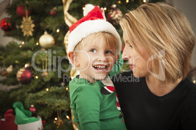 Young Mother and Baby Son Christmas Portrait