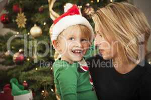 Young Mother and Baby Son Christmas Portrait