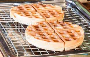 Freshly baked round waffles