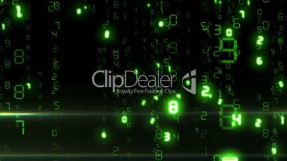 Flying through the falling numbers (like matrix). Looped animation. HD 1080.