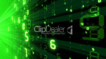 Abstract background with falling numbers. Loop-able. Green light. HD 1080.