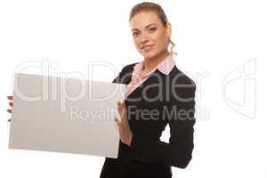 Business woman holding blank white card