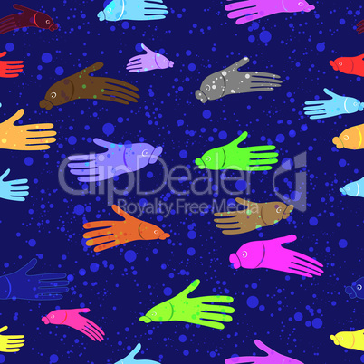 Fish water hand seamless background for Spa. Vector logo symbol illustration for fish massage. Sea cartoon wallpaper