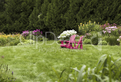 Adirondack chairs in garden