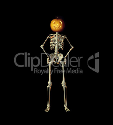 Skeleton with jack-o'-lantern head