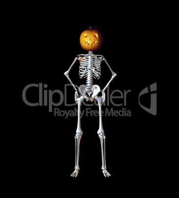 Skeleton with jack-o'-lantern head