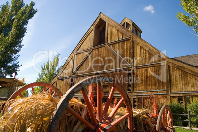 Old Hay Wagon and Barn