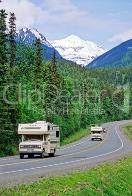 Motorhome and mountains