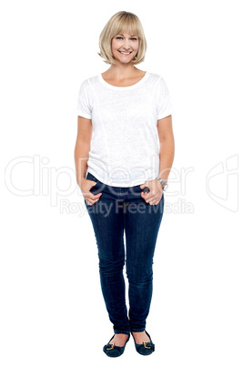 Full length portrait of trendy middle aged woman