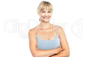 Trendy woman in sleeveless spaghetti top