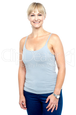 Attractive middle aged woman in spaghetti top