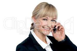 Attractive blonde executive communicating with her business partner