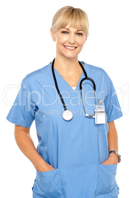 Pretty medical professional posing casually