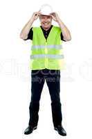 Construction worker in fluorescent jacket