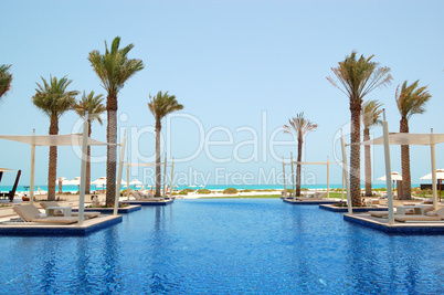 Swimming pool of the luxury hotel, Saadiyat island, Abu Dhabi, U