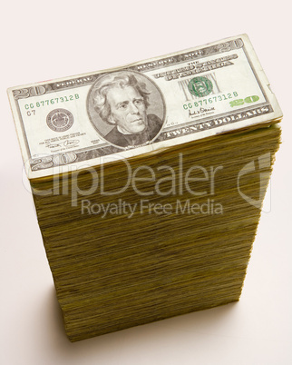 Cash stack of 20 dollar bills