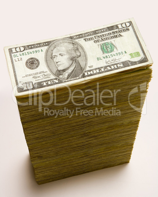 Cash stack of 10 dollar bills