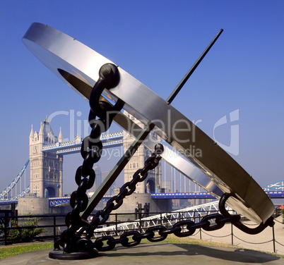 Tower Bridge and sundial London UK