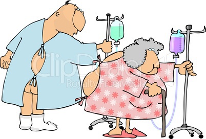Man and woman in hospital gowns