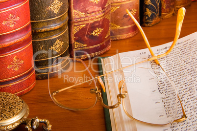 Antique Reading Glasses and Books