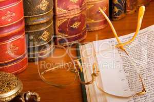 Antique Reading Glasses and Books