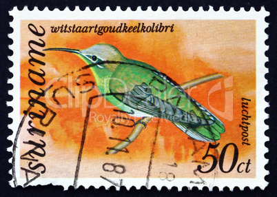 Postage stamp Suriname 1977 White-tailed Goldthroated Hummingbir