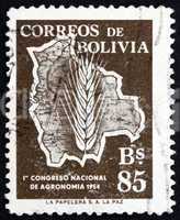 Postage stamp Bolivia 1954 Map of Bolivia