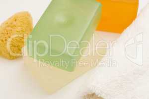 Bars of Soap Sponge and towell